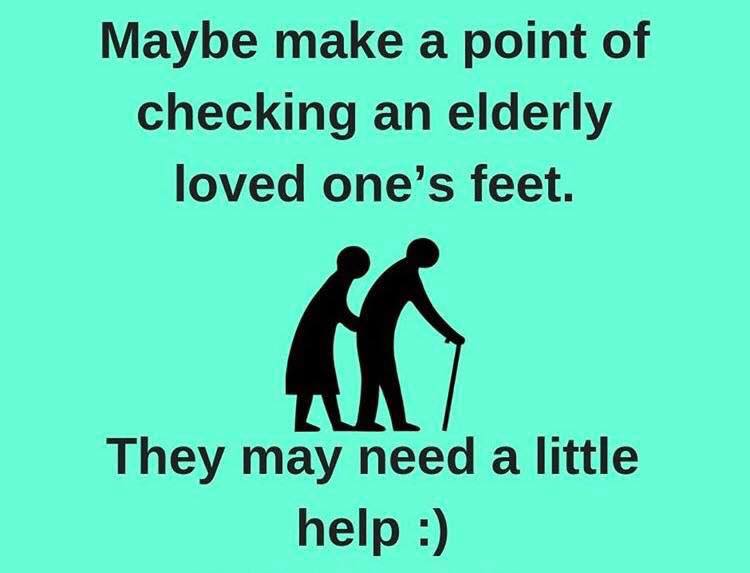 Check an elderly one's feet to ensure good foot health